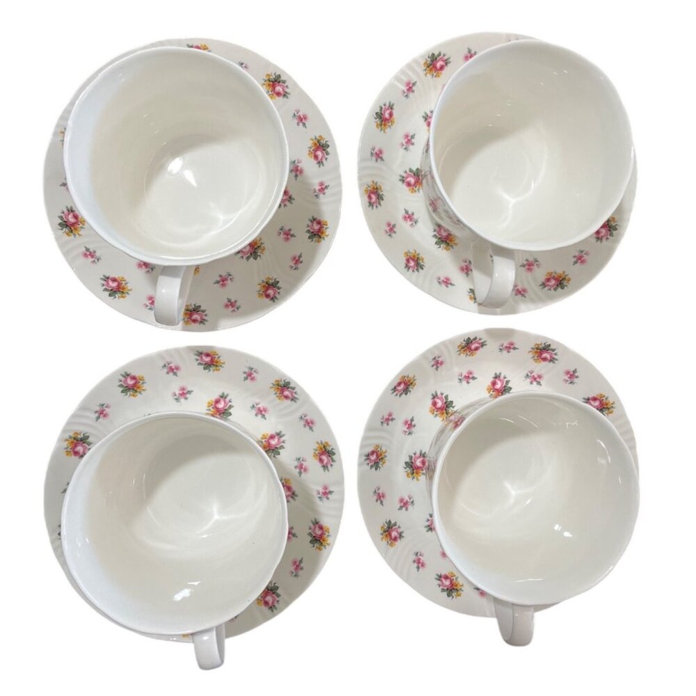 Roy Kirkham Petite Rose Fine Bone China 1996 Cup & Saucer Set Of 4 - Picture 3 of 6